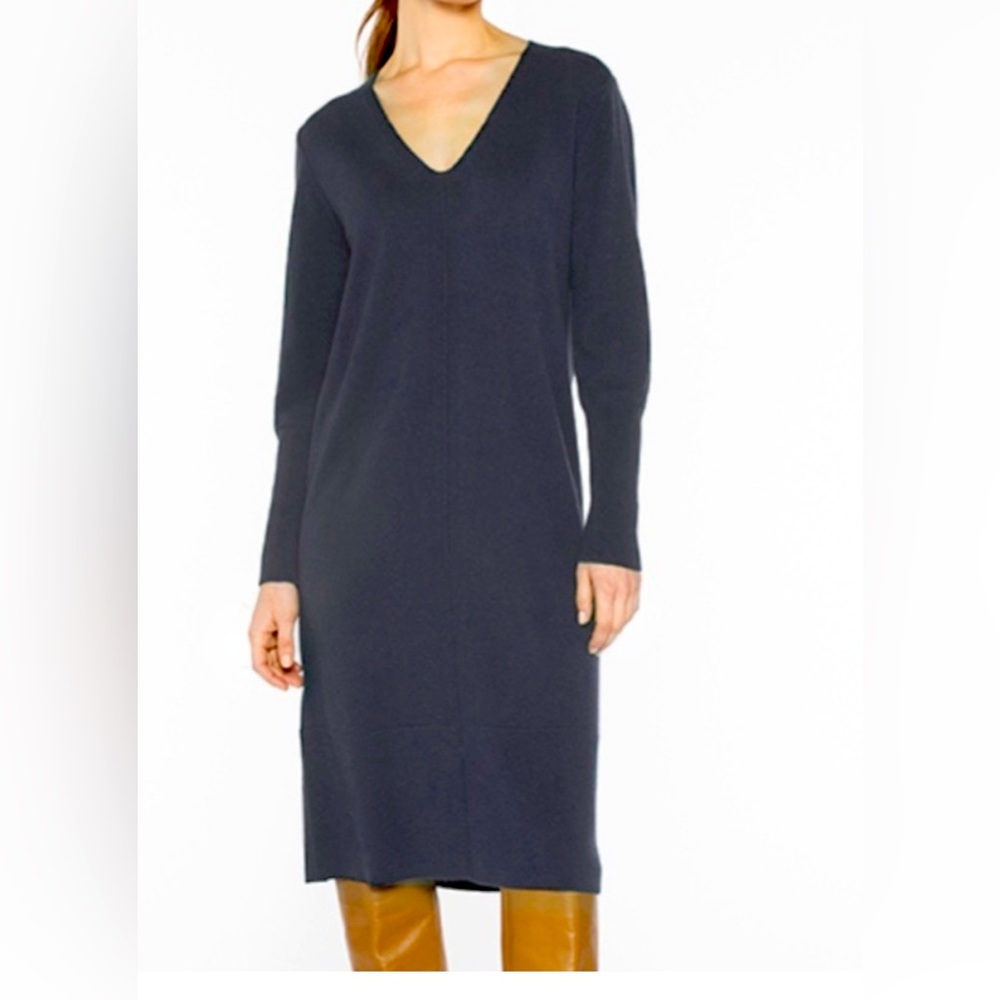 Kinross Cashmere V Neck Sweater Dress- Black Medium